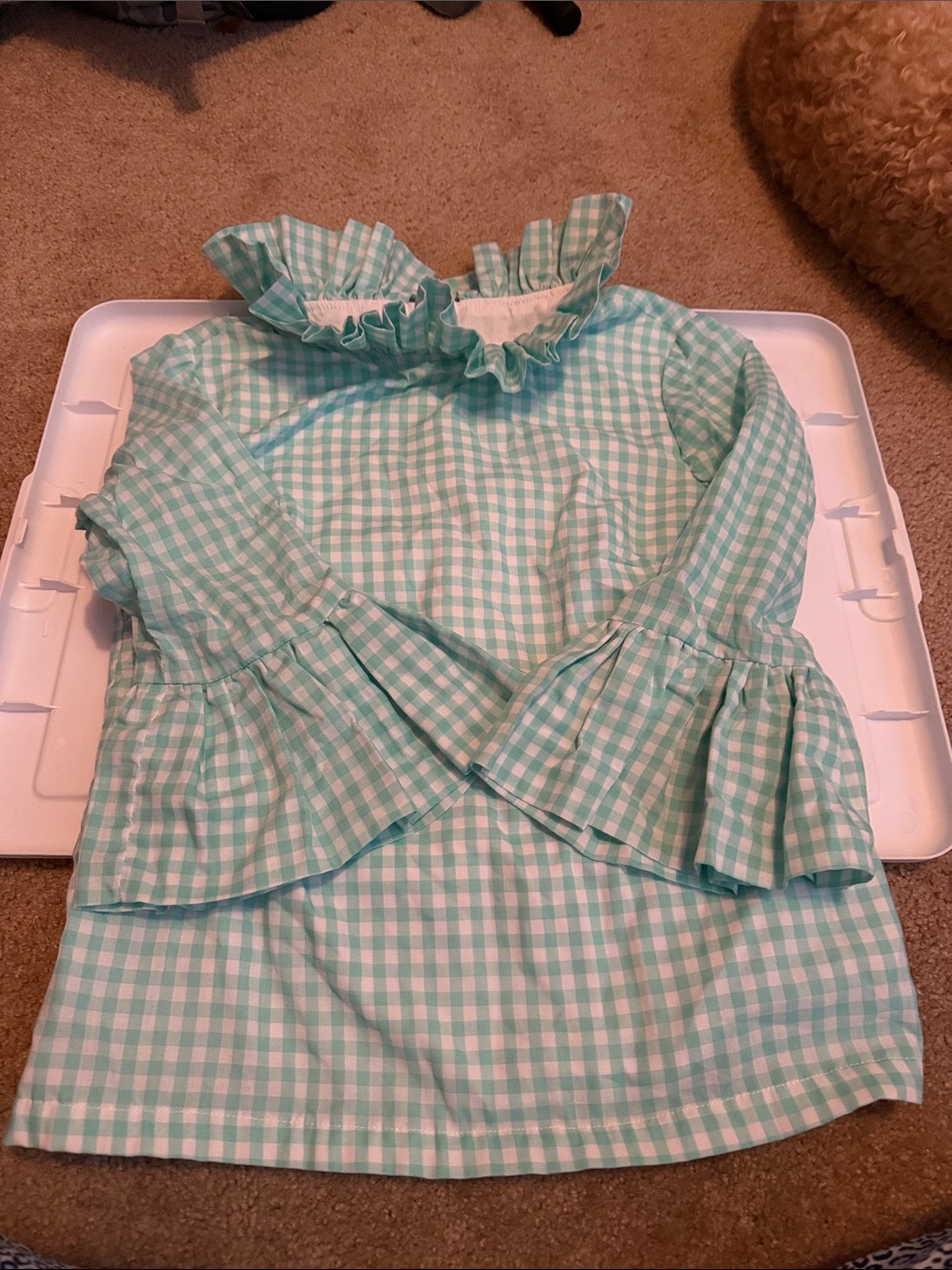 Girls Mint Gingham Ruffle Collar Blouse